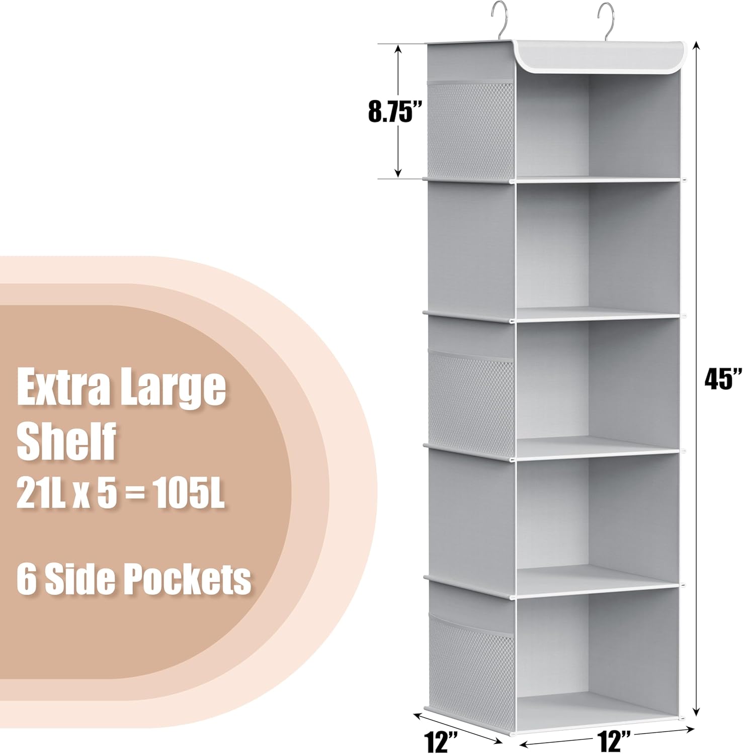 Simple Houseware 5-Shelf Closet Organizer - Space-Saving Gray Storage Solution