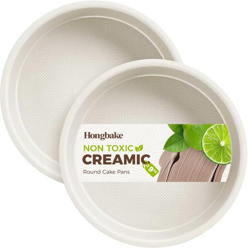 HONGBAKE Nonstick Ceramic 9-Inch Round Cake Pan Set - Heavy-Duty Aluminized Steel, Diamond Texture, Non-Toxic Molds