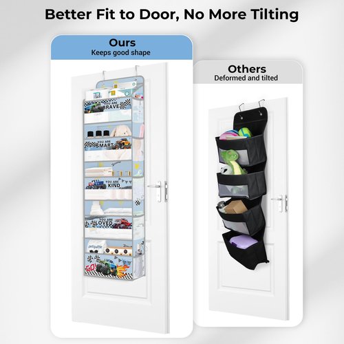 Clastyle Car Over the Door Organizer Nursery Hanging Storage Organizer for Boys Clothes Diaper Toy Closet Door Hanging Shelf Storage for Bedroom Bathroom Pantry, Off-Road Vehicle, 5-Tier