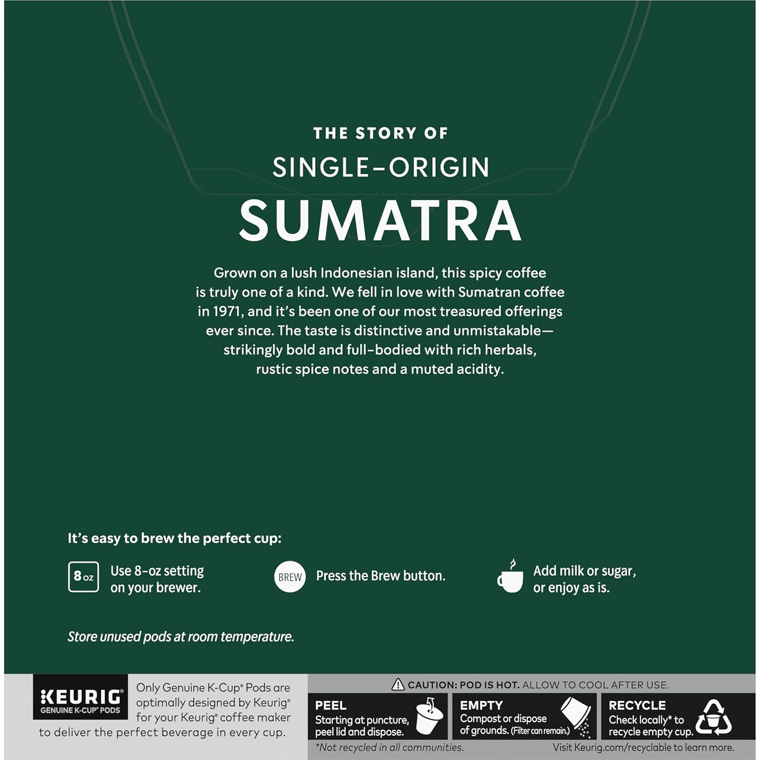 Starbucks K-Cup Pods - Sumatra Single-Origin Dark Roast Coffee | 32 Count (Pack of 4)