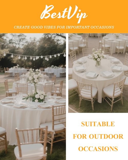 BESTVIP 6 Pack 120" Ivory Round Tablecloths | Fits 48"-78" Tables | Polyester Washable Fabric for Wedding, Party, Buffets,Banquet, Restaurant