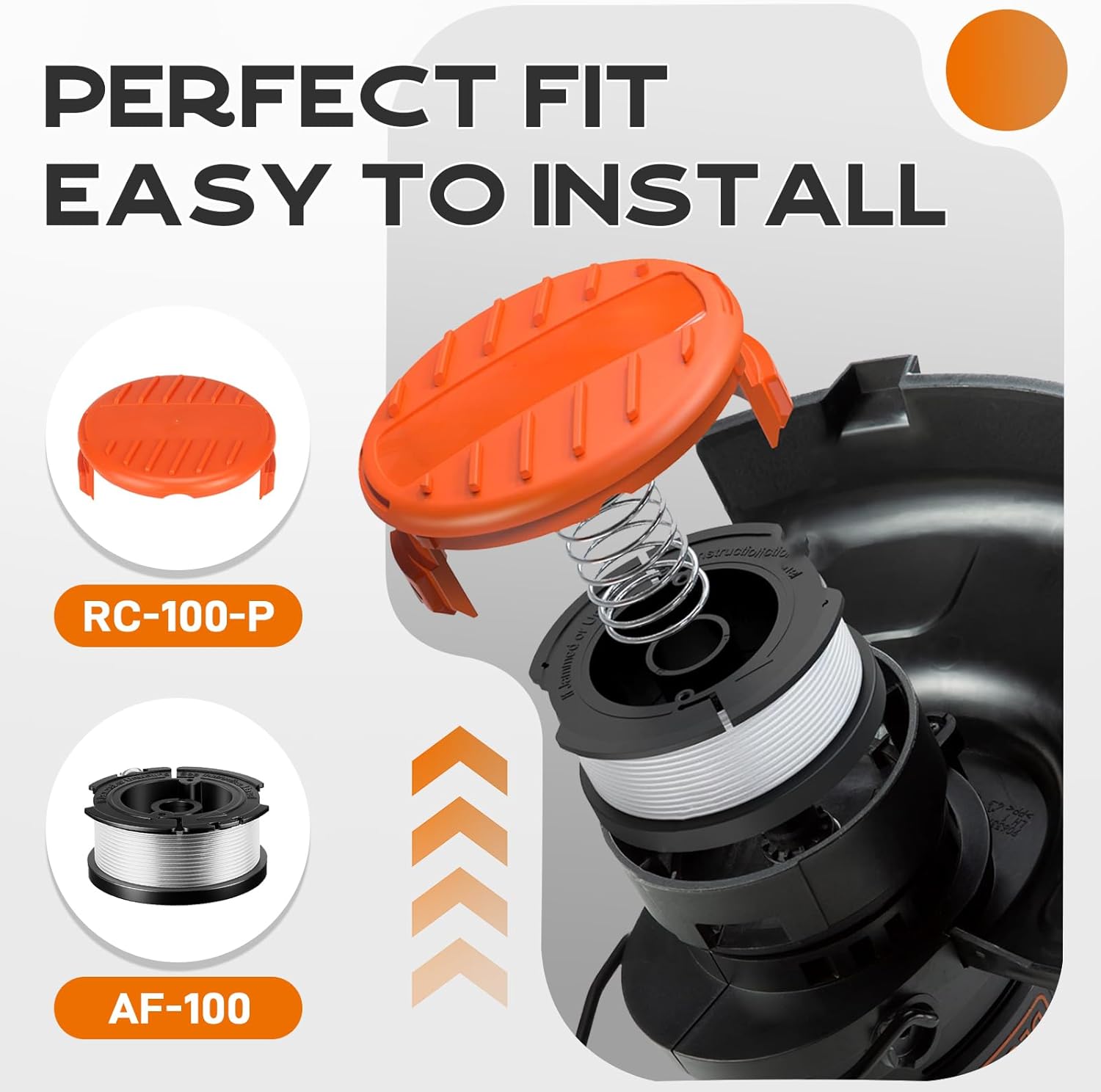 Black & Decker AF-100 Weed Eater Spool - 30ft 0.065" Automatic Feed | 8-Pack with Cap & Spring