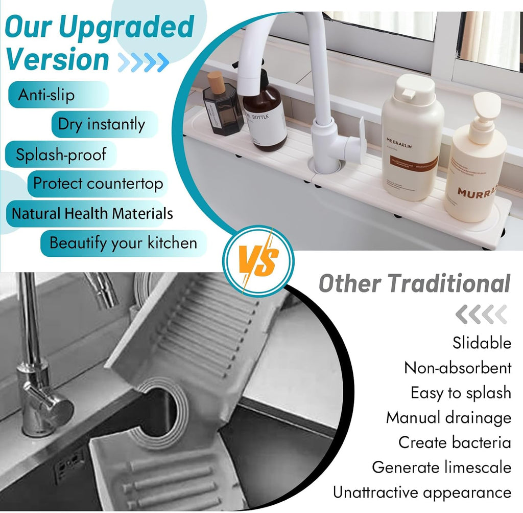 Skiennix Fast Drying Diatomite Stone Faucet Mat - Water Absorbent Sink Tray with Raised Feet | Durable Moisture Guard