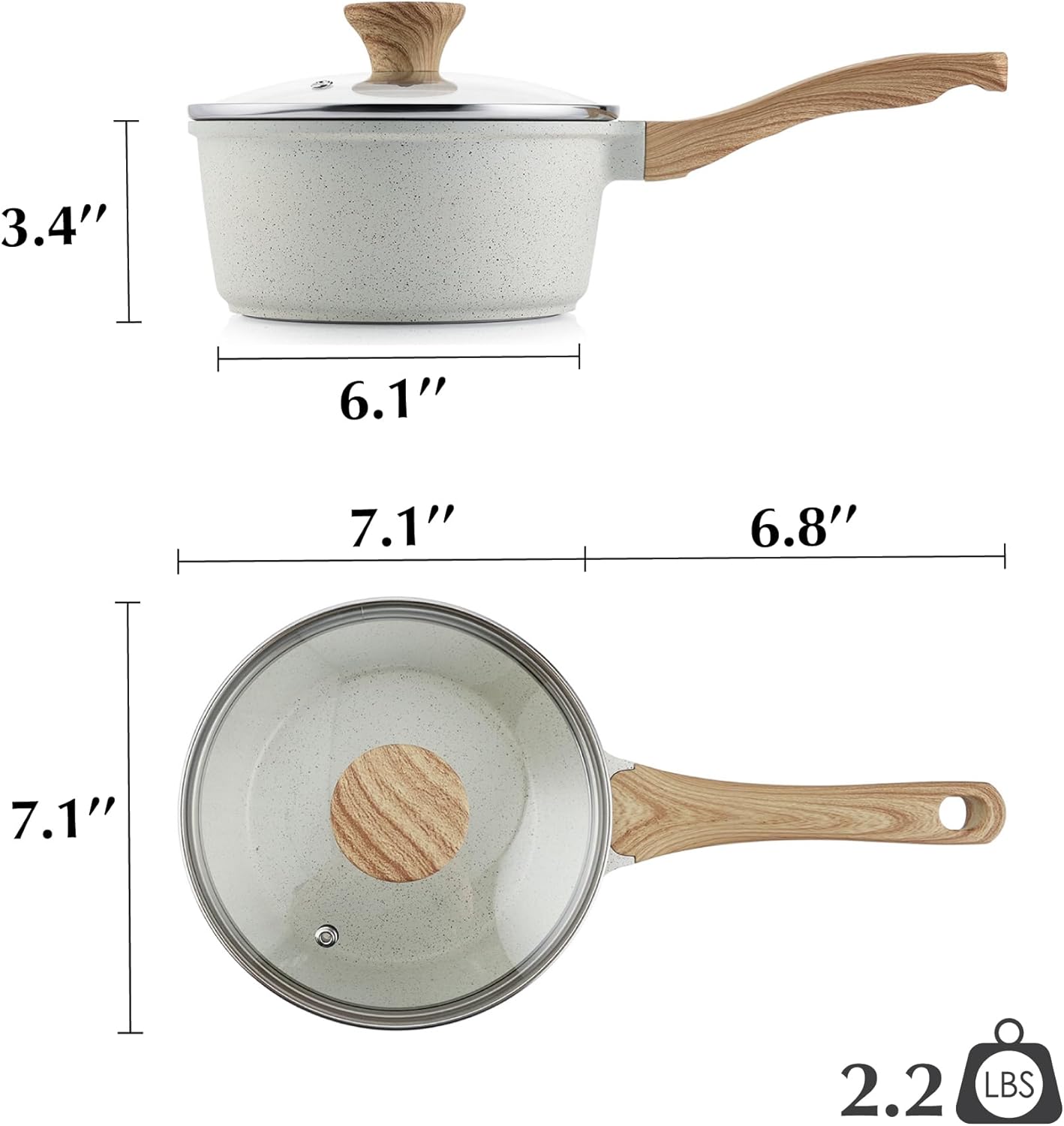 SENSARTE White Ceramic Nonstick Saucepan - 2.0 Quarts, Induction Compatible, Stay Cool Handle