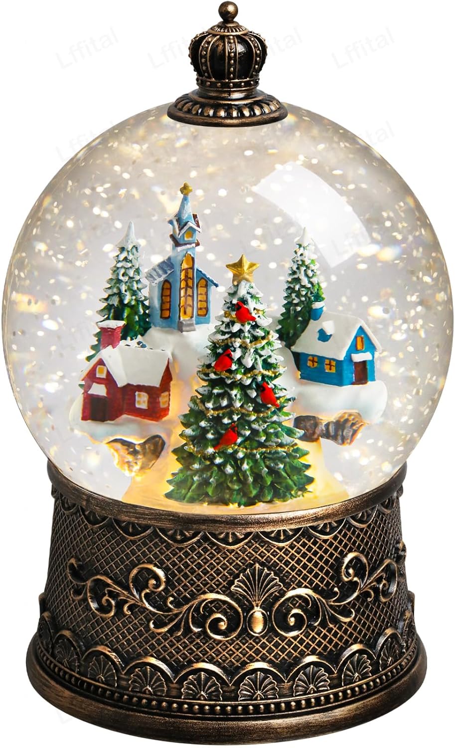 Skiennix Christmas Snow Globe Lantern - Lighted Indoor Decorations with Music Timer & Glitter | Mountain Church Design