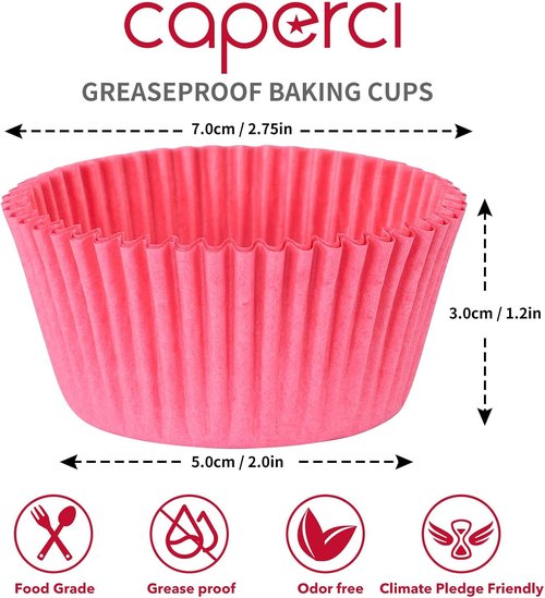 Caperci Pink Cupcake Muffin Liners - 500-Count, No Smell, Food Grade & Grease-Proof Paper
