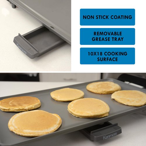Kenmore Non-Stick Electric Skillet with Tempered Glass Lid, Black and Grey, Deep-Dish Frying Pan, 12" x 12" Cooking Surface, Vented Lid, One-Pot Cooking, Grill, Saute, Stir-Fry, Stew