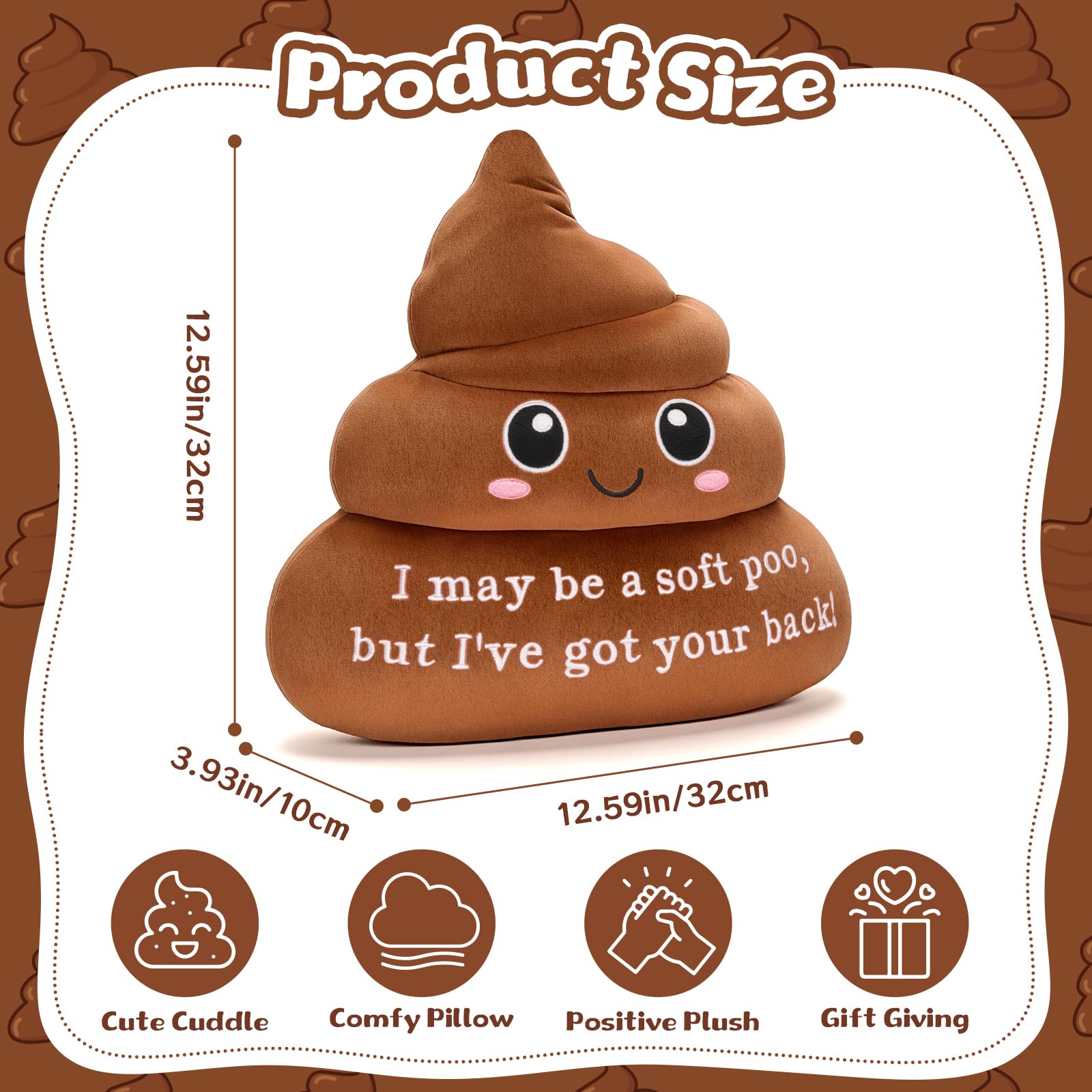 HOMQYTE Funny Poop Throw Pillow Decorative Positive Poo Stuffed Plush Cushion for Couch Home Decor Christams Gag Gifts (Brown)
