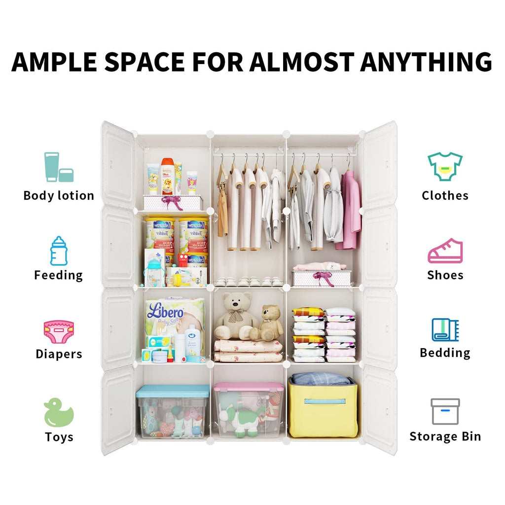 MAGINELS Kids Wardrobe Closet,Baby Closet Cabinet with Door.Baby Girls Armoires Organizer for Bedroom.Two Open Hanging Children Costume Area and 8 Cube Stroage.Pink(42x14x56inch)