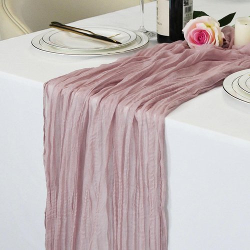 LuxeLouise Cheesecloth Table Runner - 120 Inch Chiffon Gauze for Elegant Table Decor | Dusty Pink 2 Pack