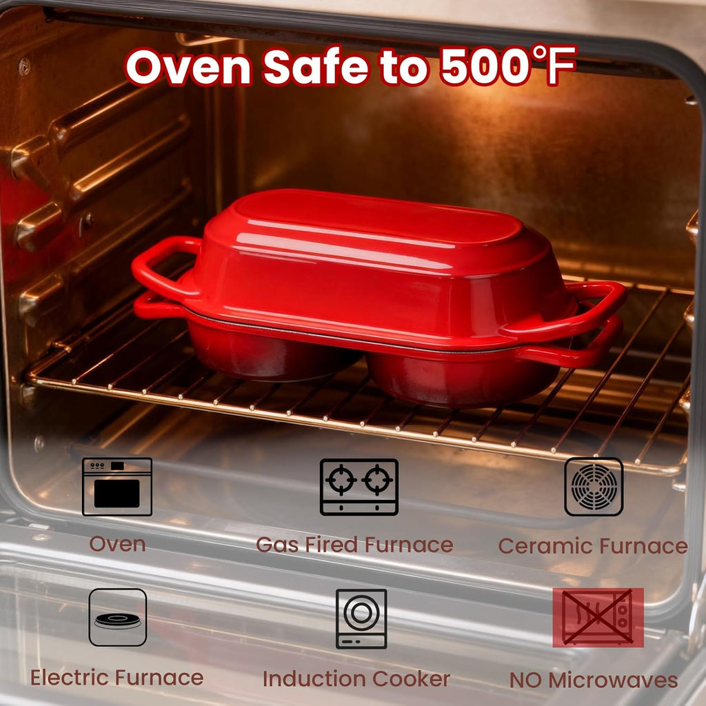 YONILL Mini Double Dutch Oven - Enameled Cast Iron Pot with Lid & 5" Banneton Proofing Basket (Red)