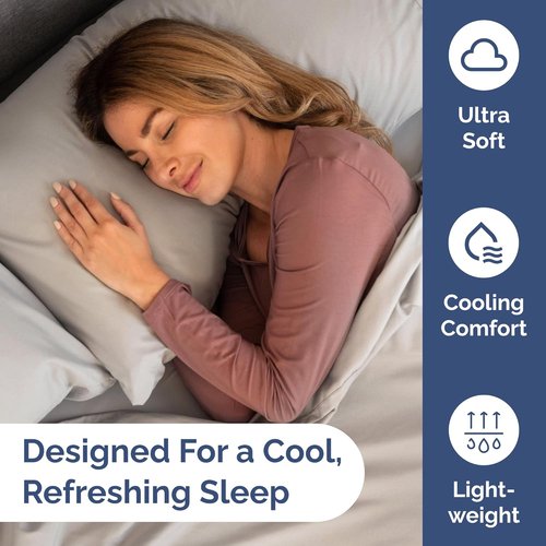 Lightweight Bed Sheet Set by [Brand Name] | Queen Size Cooling Sheets for Hot Sleepers - Breathable Bedding with Deep Pockets - Light Grey