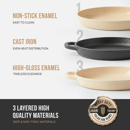 Kook Bread Oven, with Lid and Handles, Enameled Cast Iron Pan and Ceramic Lid, For Baking, Cooking, Roasting and more (Ivory)