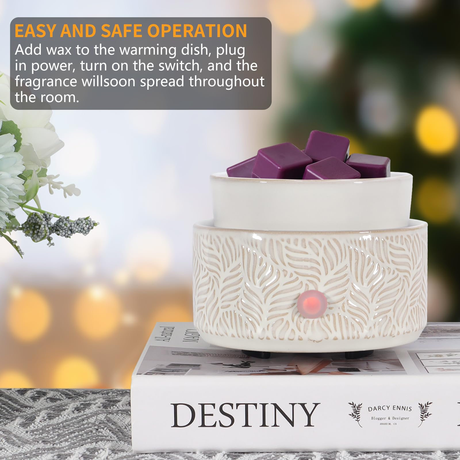 copinpin Electric Wax Melt Warmer 4-in-1 Candle Warmer for Scented Wax Melter Cute Ceramic Fragrance Wax Burner for Home Office Bedroom Deco Gift for Women White