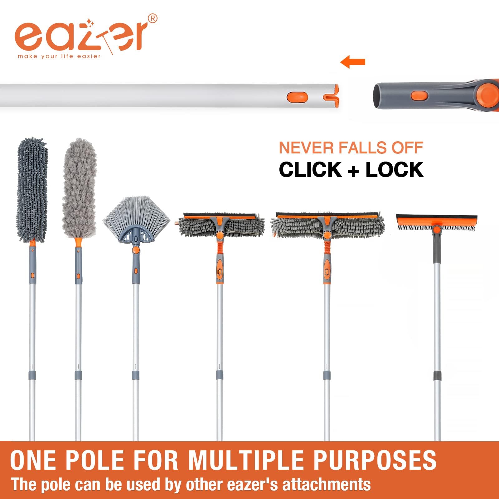 eazer Professional Window Squeegee, 2-in-1 Rotatable Squeegee for Window Cleaning Kit, Window Cleaner Tool, Window Washing Equipment Kit with Extension Pole (20''-30'') for Shower/Windshield