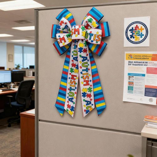 ABTOLS Large Autism Awareness Bows - Colorful Burlap Wreath Bow for Front Door Decor | Perfect for Fundraisers & Support Groups