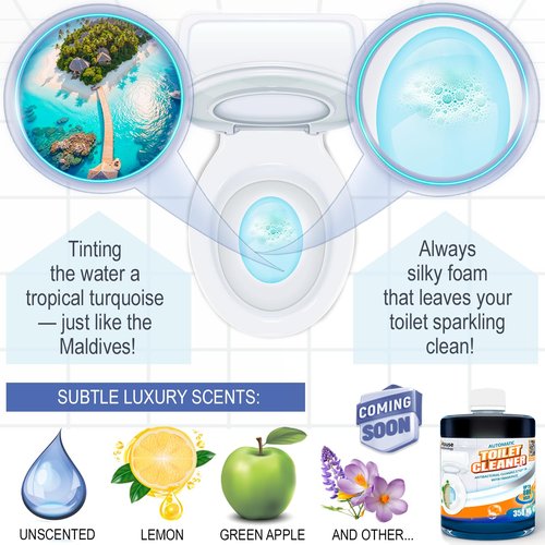 eHouse Automatic Toilet Cleaner with Refill — Flush-Activated Toilet Bowl Cleaner, Toilet Cleaners for Hard Water, Removes Rust & Limescale, Long-Lasting In-Tank System, Fresh Lemon Scent.