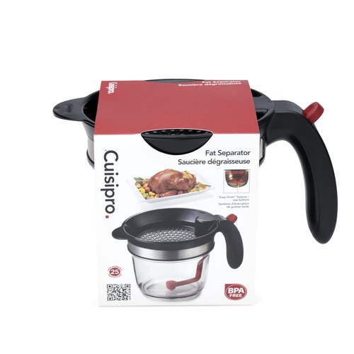 Cuisipro Fat Separator with Bottom Release, Plastic, 4 Cup Strainer with Handle, Grease Strainer Dishwasher Safe, Oil Separator for Kitchen