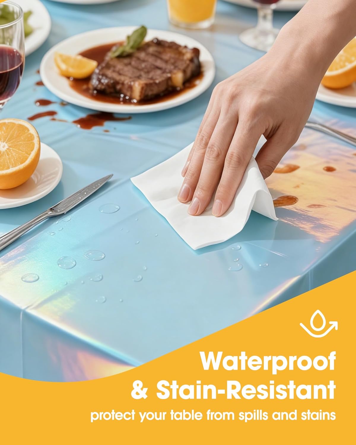 Niuara Iridescent Blue Tablecloths - 4 Pack Disposable 54" x 108" for 6FT Tables | Perfect for Parties & Gatherings