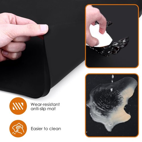 Silicone Coffee Mat with Raised Edges, 20'' x 15'', Keep Tidy for Countertops, Accessories Fit Under Coffee Maker Espresso Machine, Dish Drying Mat, Baking Mat (Black)