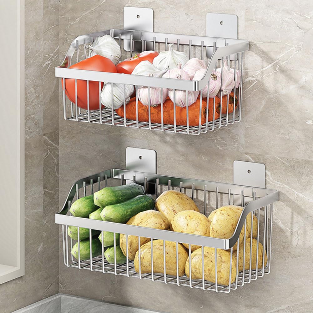 Wire Baskets, SUS304 Stainless Steel Storage Baskets, Durable Baskets for Storage Wall Mount, Hanging Wire Baskets Wall Mount Baskets for Kitchen, Bathroom, Closets - 4 Set