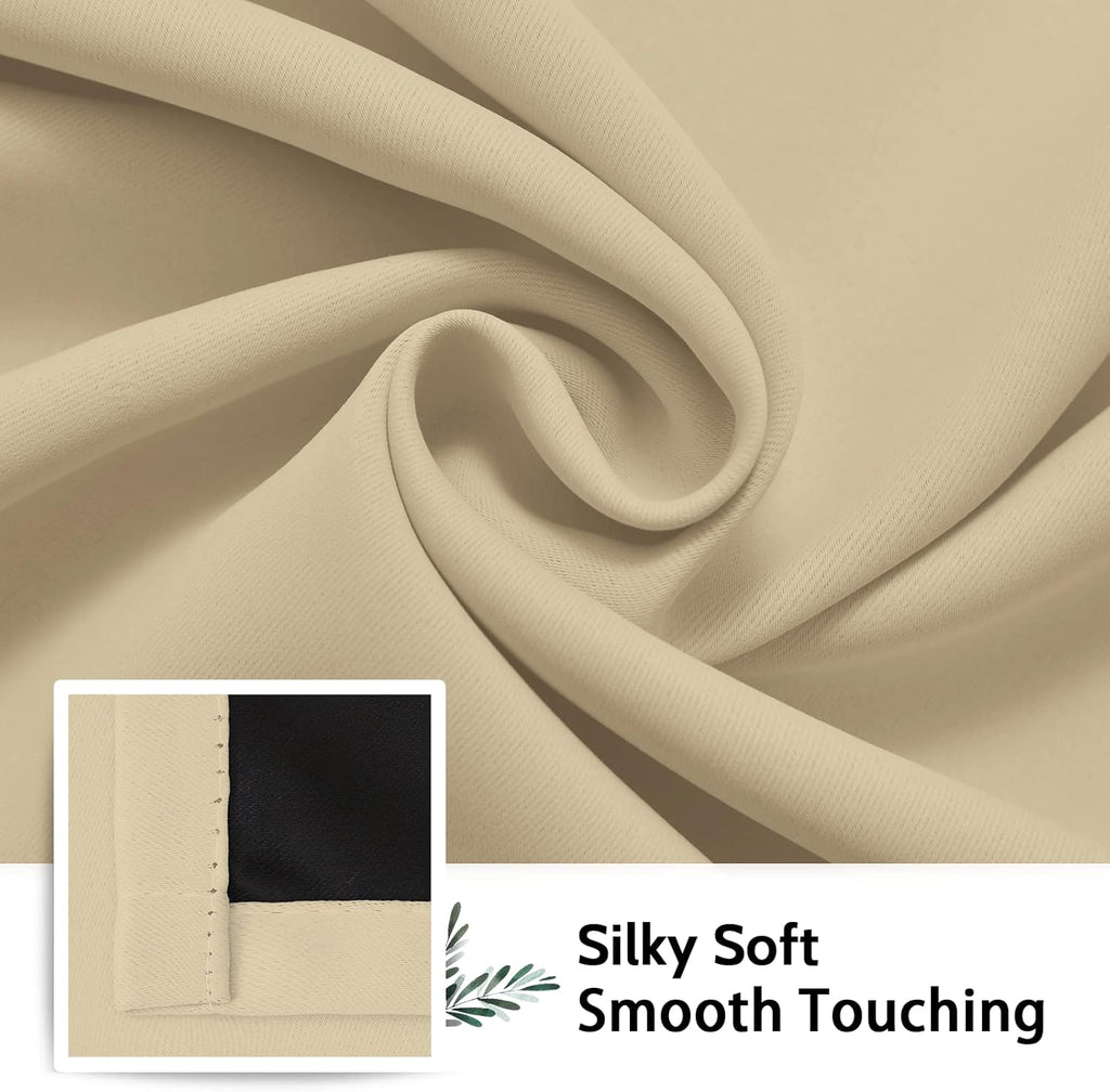 SimpleHome 100% Blackout Curtains - Thermal Insulated Grommet Drapes for Bedroom & Living Room | Beige, 52 x 84 Inch, 2 Panels