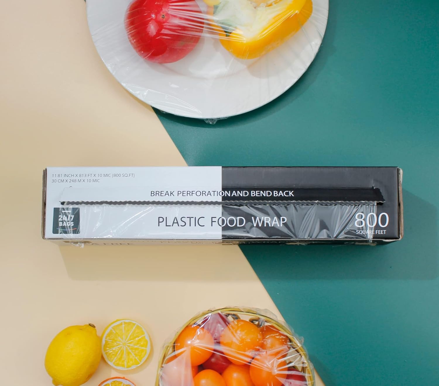 Plastic Food Wrap | 800 SQ. FT. BPA-Free with Optional Slide Cutter - Extra Cling, No Mess, Clear