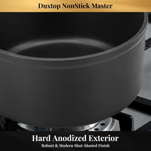 Duxtop Nonstick Master Saucepans 3 Quart Hard Anodized Sauce Pan with Lid, Aluminum Cooking Pot PFAS-Free, Oven Safe to 500°F, Black