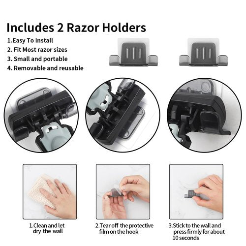 Shower Mirror Fogless Shaving with Razor Holder for Shower, Anti Fog Shower Mirror & includes 2 Razor Hooks & 2 Mirror Hooks, Easy Install & Unbreakable, Mirror for Shower Wall(Small 6.8x5.2in)
