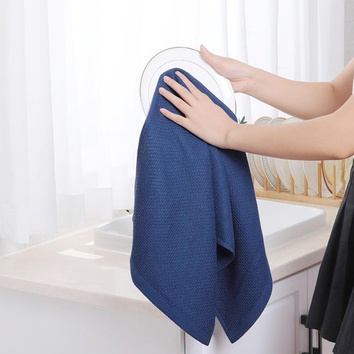Homaxy 100% Cotton Waffle Weave Kitchen Dish Towels - Ultra Soft & Absorbent | 13 x 28 Inches, Navy Blue, 6-Pack