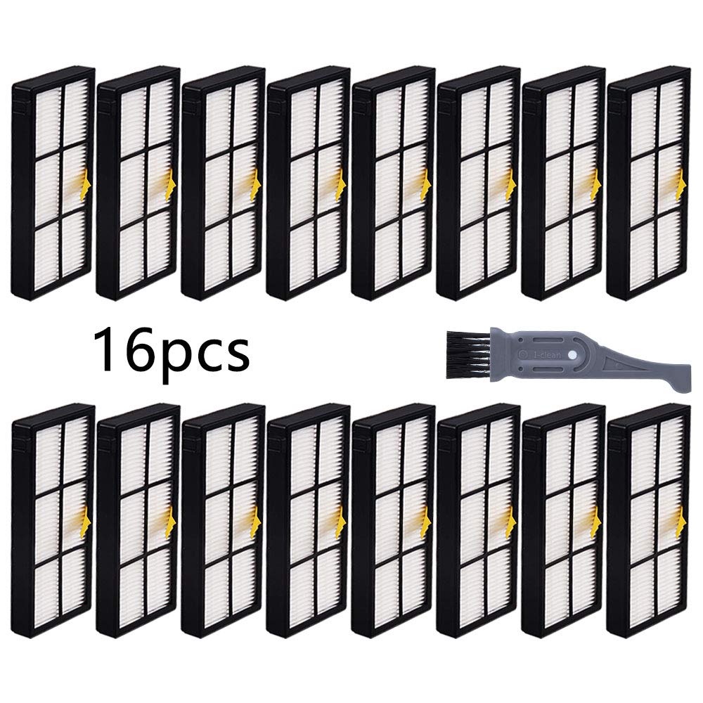 I clean 16pcs Replacement iRobot Roomba Hepa Filter, Parts Fit for Roomba 980 960 880 860 870 890 Robotic Vacuum 800&900 Series, with A Free Cleaning Brush…