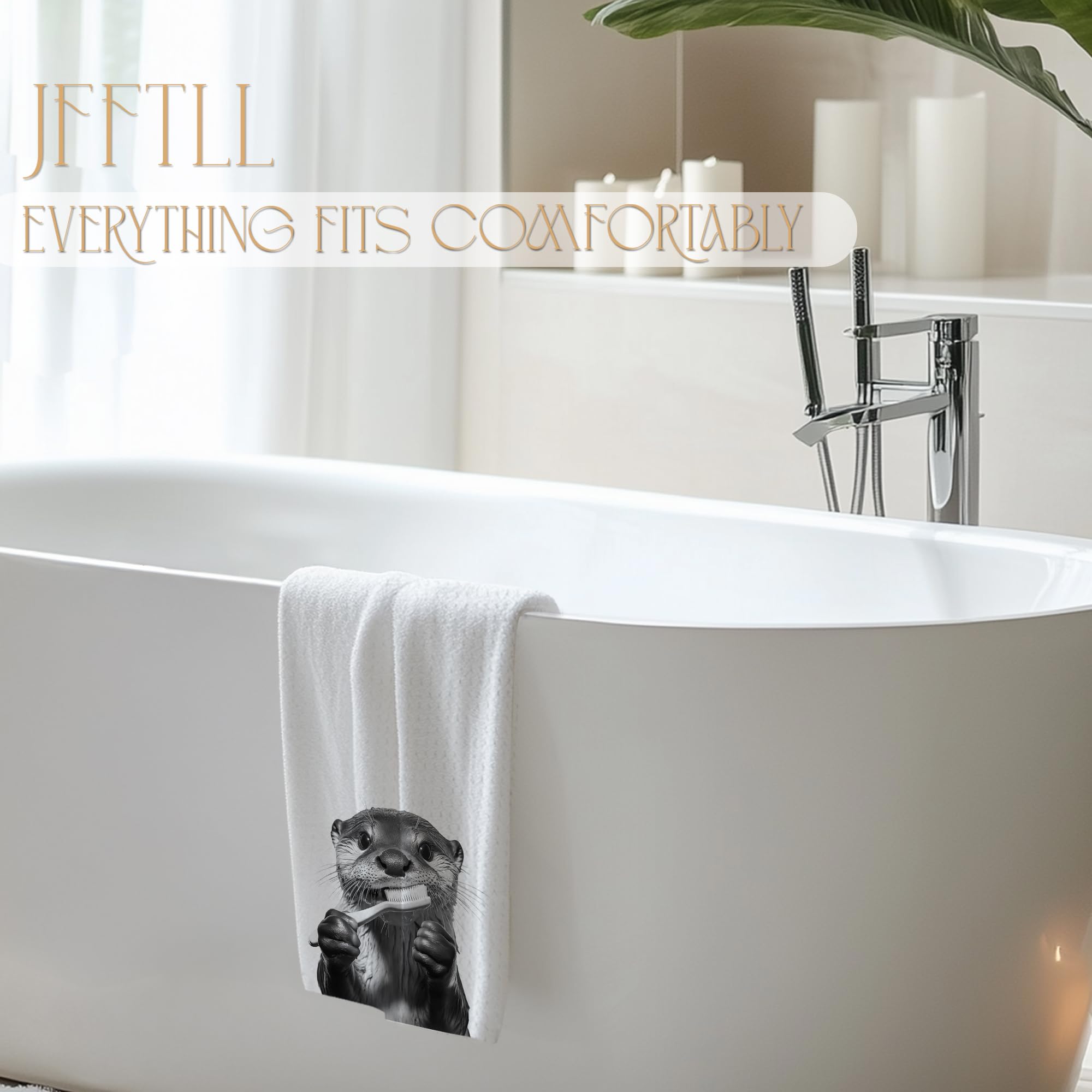 JFFTLL Funny Toothbrush Otter Bathroom Hand Towels, Otter Gifts Decorative Towels for Bathroom Washroom Restroom Decor, Kids Hand Towels, Otters Gifts for Women Men, 16x24 Inch