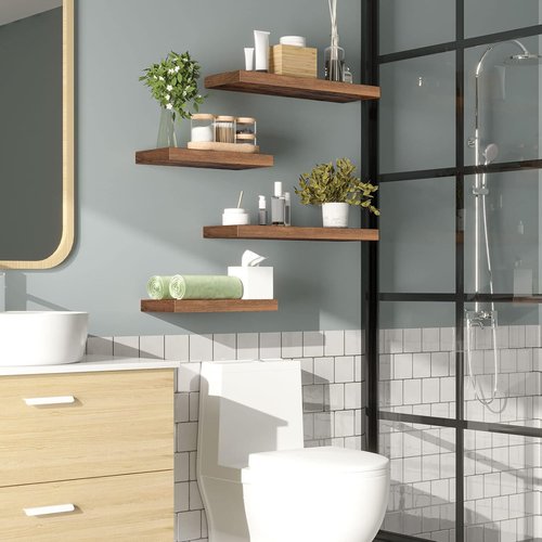 HOOBRO Floating Shelves - Wall-Mounted Shelf Set of 2 | 15.7" Rustic Brown Hanging Shelves for Home & Office