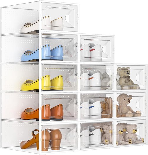 Kuject Large Shoe Storage Box - Stackable Organizer for Closet | Space-Saving Sneaker Container, 12 Pack