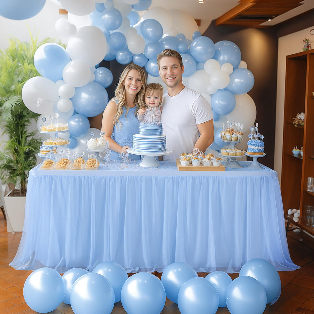 HB HBB MAGIC Baby Blue Tablecloths 8 Foot Rectangle Tulle Table Skirt Rectangle Tables 8ft Fitted Spandex Table Covers Light Blue Tablecloth