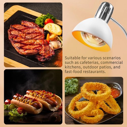 DUEBEL 275W Food Heat Lamp with Stepless Dimmer, Portable Pretzel Warmer Light with Adjustable Gooseneck & Stand, E27 Bulb for Buffet, Catering, BBQ, Concession Stand, Restaurant & Home Kitchen