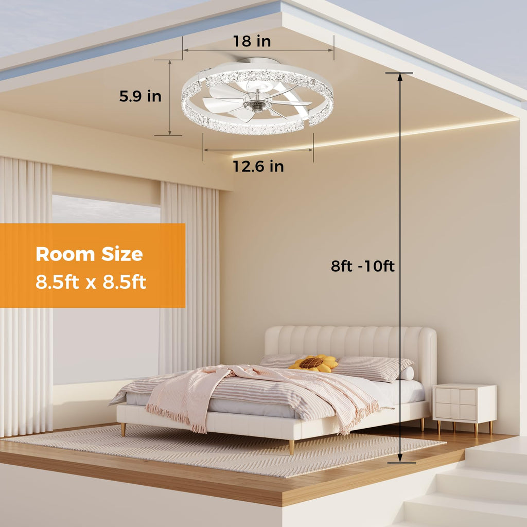 Aphyni Ceiling Fans with Lights and Remote Low Profile Flush Mount LED Ceiling Fan with Lights 3000K-6500K Dimmable Foldable Fandelier Light 6 Wind Speeds Night Light for Bedroom Living Room White