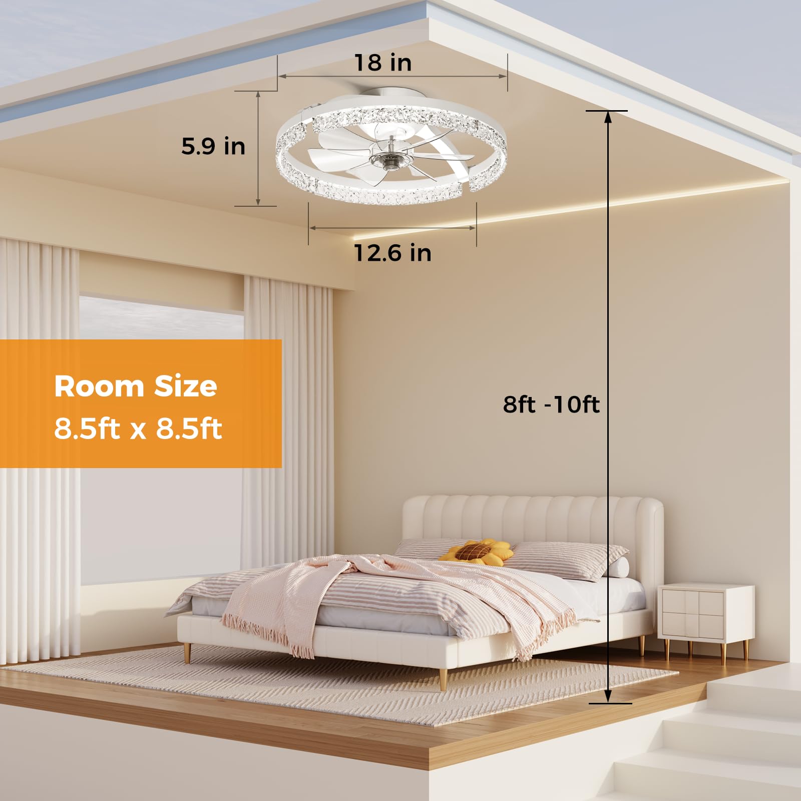 Aphyni Ceiling Fans with Lights and Remote Low Profile Flush Mount LED Ceiling Fan with Lights 3000K-6500K Dimmable Foldable Fandelier Light 6 Wind Speeds Night Light for Bedroom Living Room White