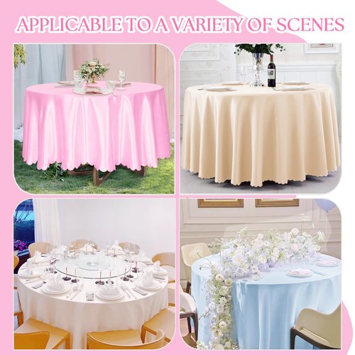 Entisn 6 Pack 120 Inch / 10ft Round Tablecloth, Pink Satin Table Cover for 8-12 Seats, Wrinkle Resistant and Washable Silky Table Cloths for Wedding Party Banquet Events Decoration