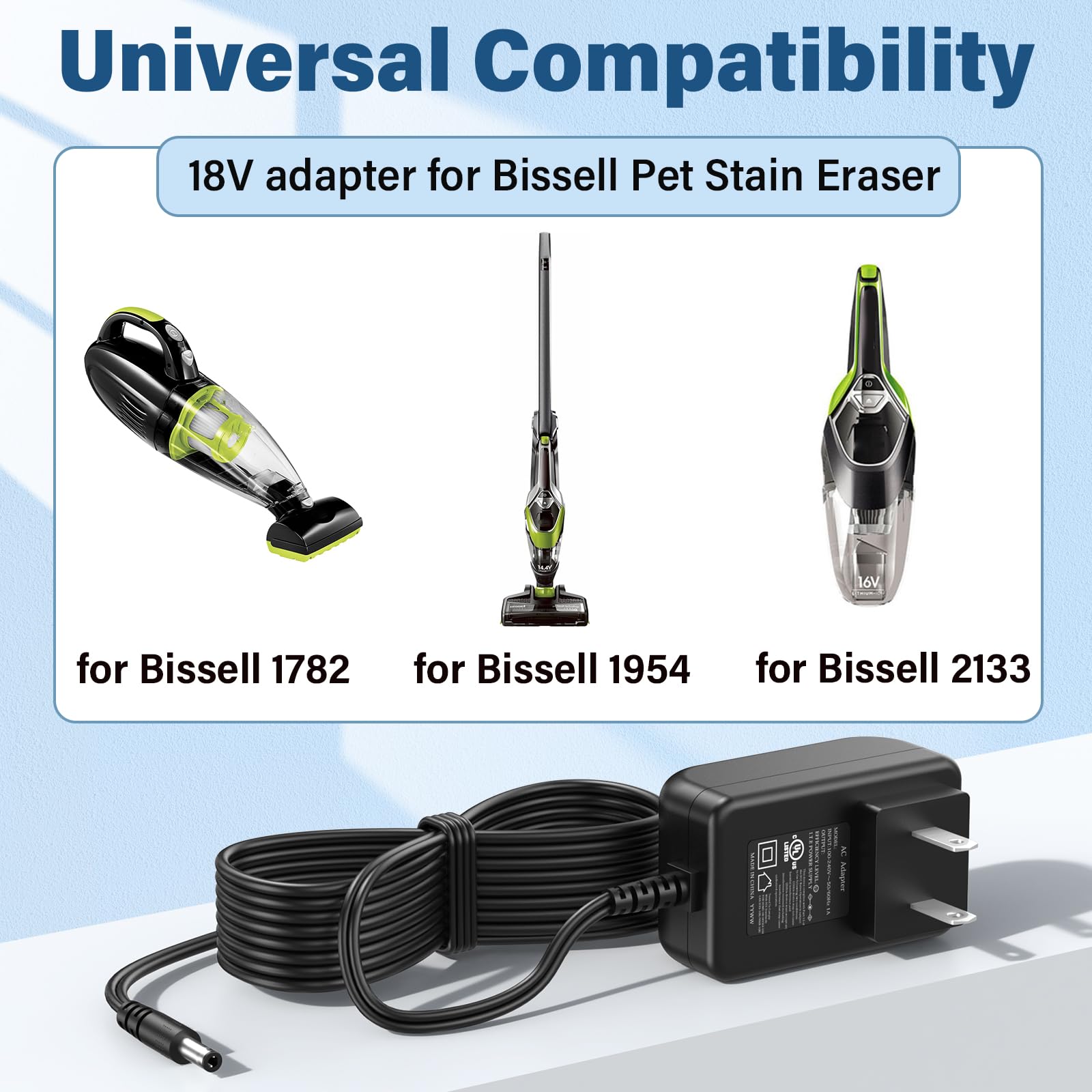 18V Vacuum Charger for Bissell 1782 Pet Hair Eraser Cordless Hand Vacuum 17823 19543, Power Cord AC Adapter for Bissell Bolt 1954 Lithium Pet Lightweight 2-in-1 Upright Vacuum 2133 1608660 1610368