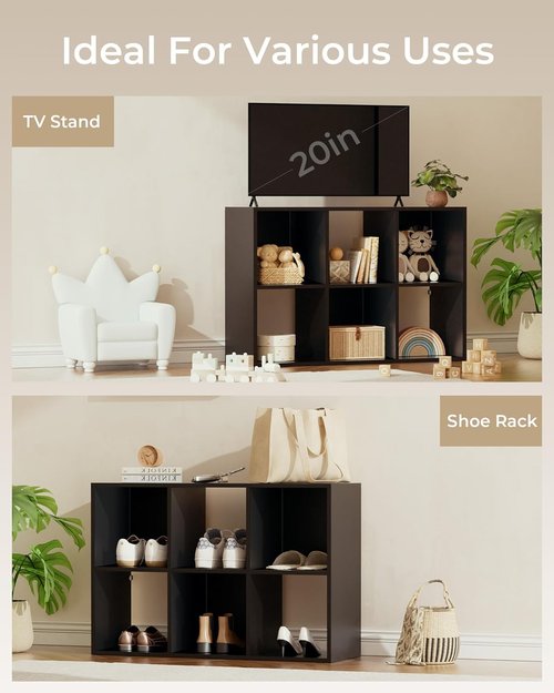 GTPLAYER 6-Cube Storage Organizer - Versatile Bookcase for Closet & Home Office | Fits 11" Bins, Black