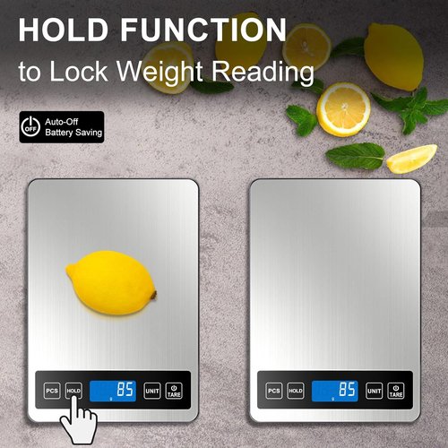 Fuzion Digital Kitchen Scale - 22lb Capacity, Rechargeable, Tempered Glass & Stainless Steel Finish