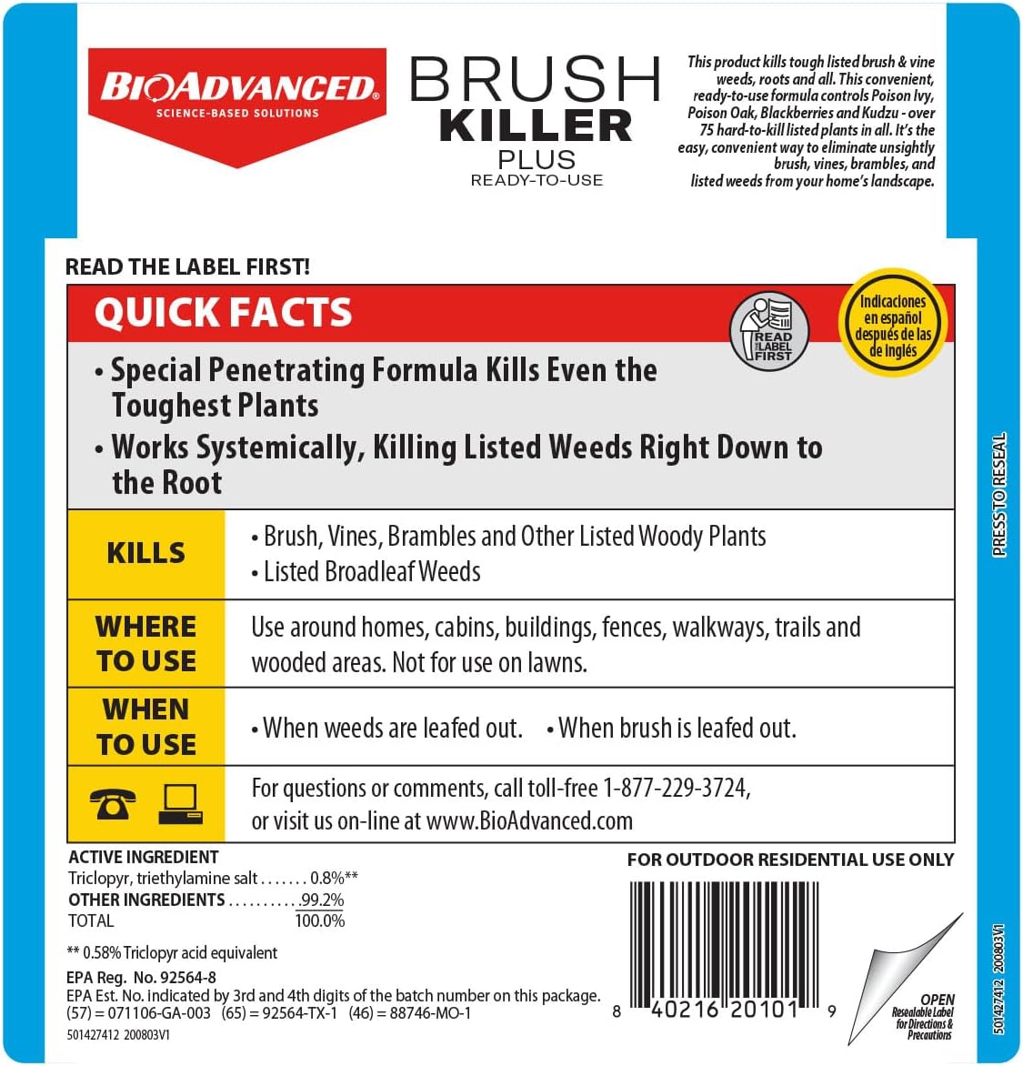 BioAdvanced Brush Killer Plus - Ready-to-Use Weed Killer Sprayer | 1.3 Gal - Eliminates Tough Brush Roots & Poison Ivy