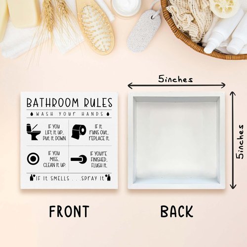 Funny Bathroom Sign by Rustic Home Decor - Farmhouse Style Rules for Restroom | Perfect Gift for Holidays