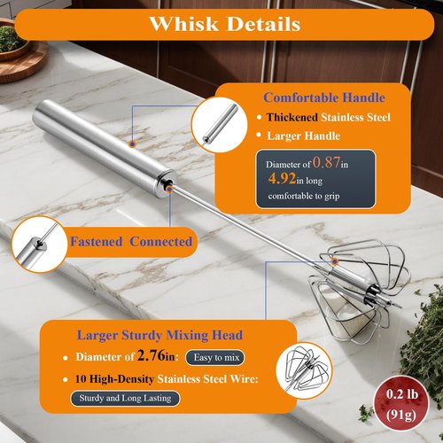 Mzrnfcyk Stainless Steel Semi Automatic Whisk Egg Beater Whizzy Whisk, Hand Push Blender Kitchen Mixer Wisking Tool for Blending Cooking Gadgets(10in)
