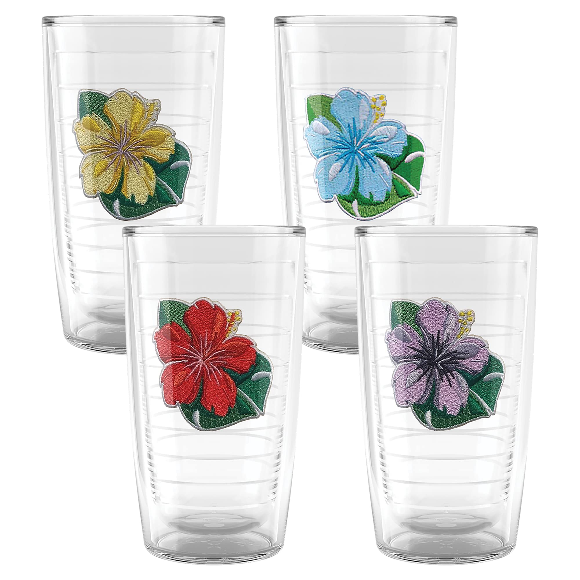 Tervis Tropical Hibiscus Collection Made in USA Double Walled Insulated Tumbler Cup Keeps Drinks Cold & Hot, 16oz 4pk, Assorted Tropical Hibiscus - No Lid