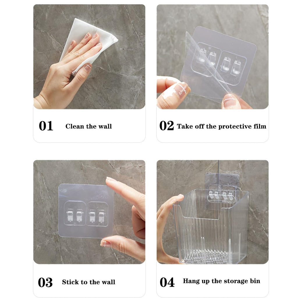 4 Pack Wall Organizers and Storage - Clear Acrylic Cabinet Door Organizer Bins, Adhesive Remote Control Holder, Space-Saving Stackable Wall Storage for Bathroom, Kitchen, Pantry, RV, Dorm, Office