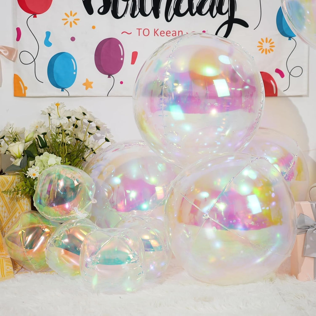 Skiennix Iridescent Round Foil Balloons - Holographic 4D Clear Balloons for Birthday & Wedding Decor | 12 Pcs Set