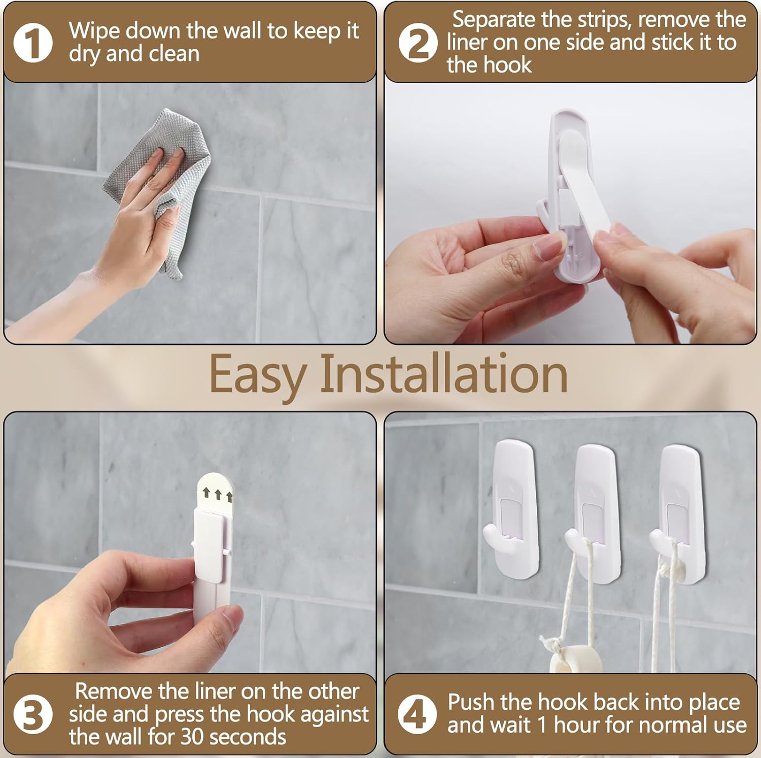 Skiennix Large Utility Hooks - 10 Pack Heavy Duty Adhesive Wall Hooks | Damage-Free Hanging, 4 lb Capacity