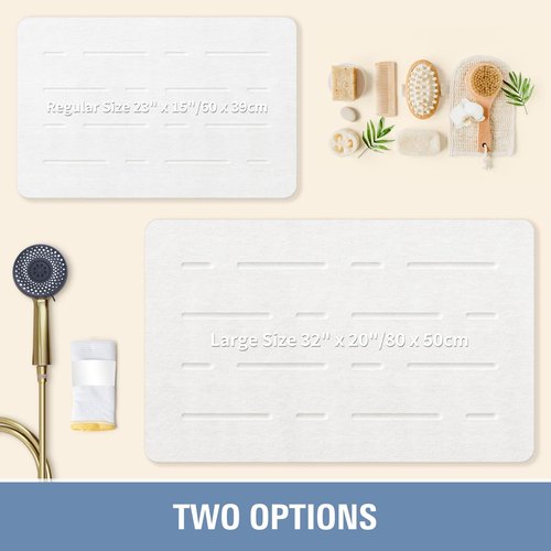 OTHWAY Large Stone Bath Mat, 32"x 20" Diatomaceous Earth Bath Mat for Bathroom Quick Drying Absorbing, Long Non-Slip Diatomite Hard Stone Shower Mat Instant Dry(White Grey)